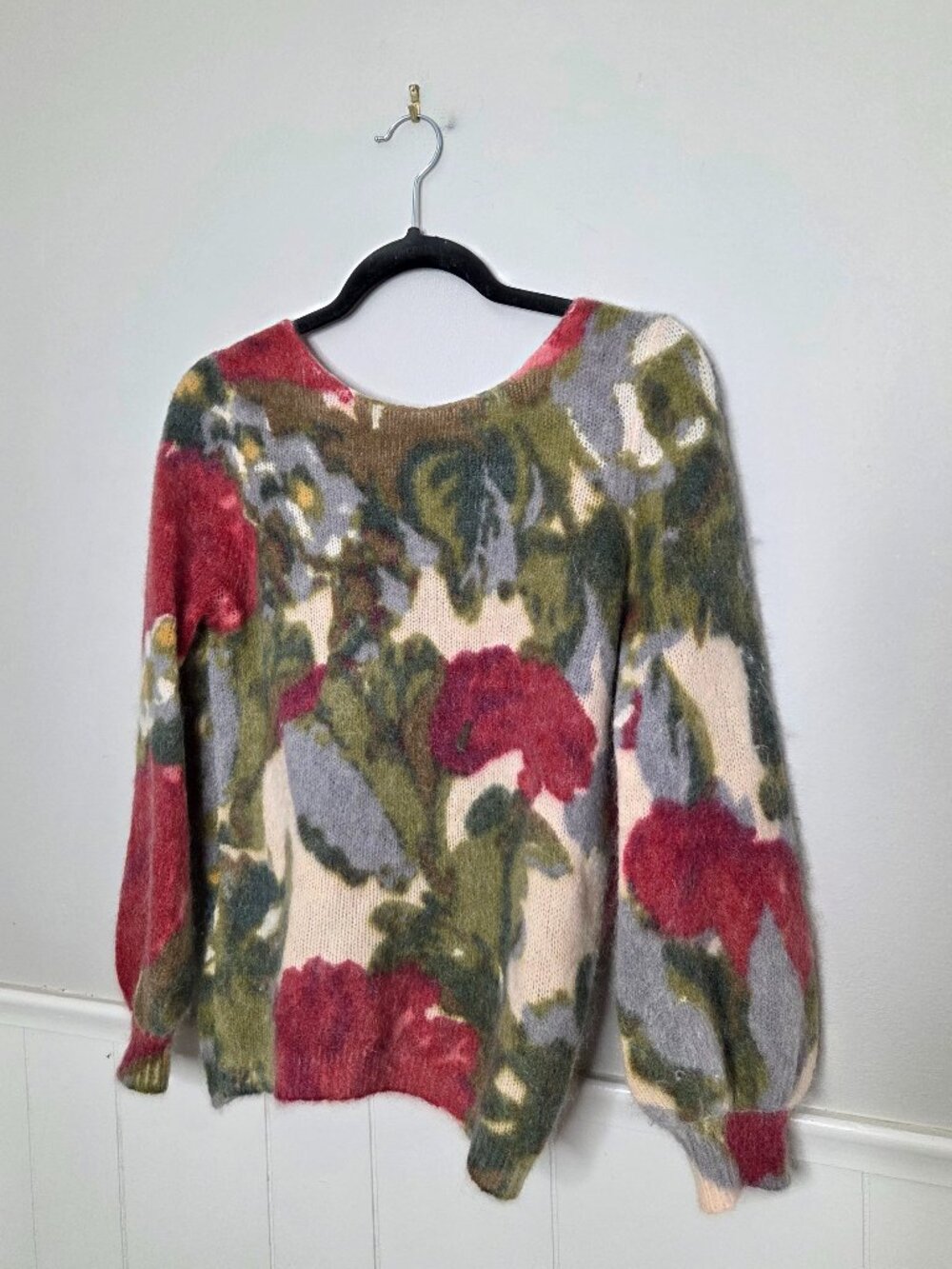 SEZANE Wool Blend Floral Open Back Sweater